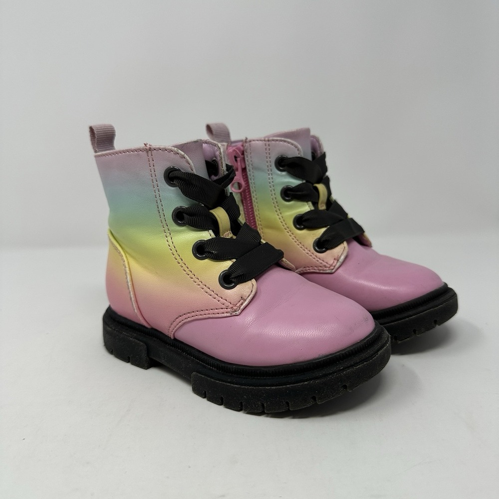 Cat & Jack Rainbow Combat Boots Toddler Girls Sz 7 Lace Zipper‎ Closure